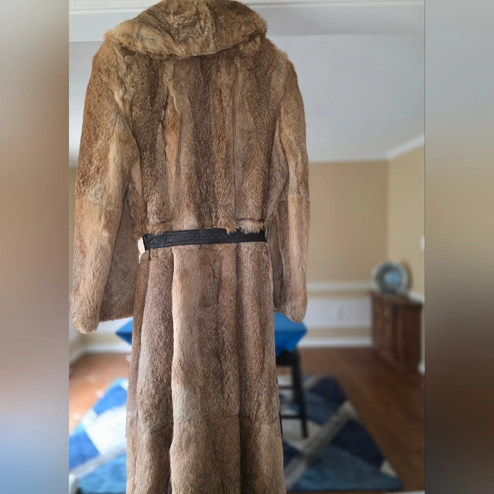Elegant Tan Rabbit Fur Coat - Picture 6 of 6